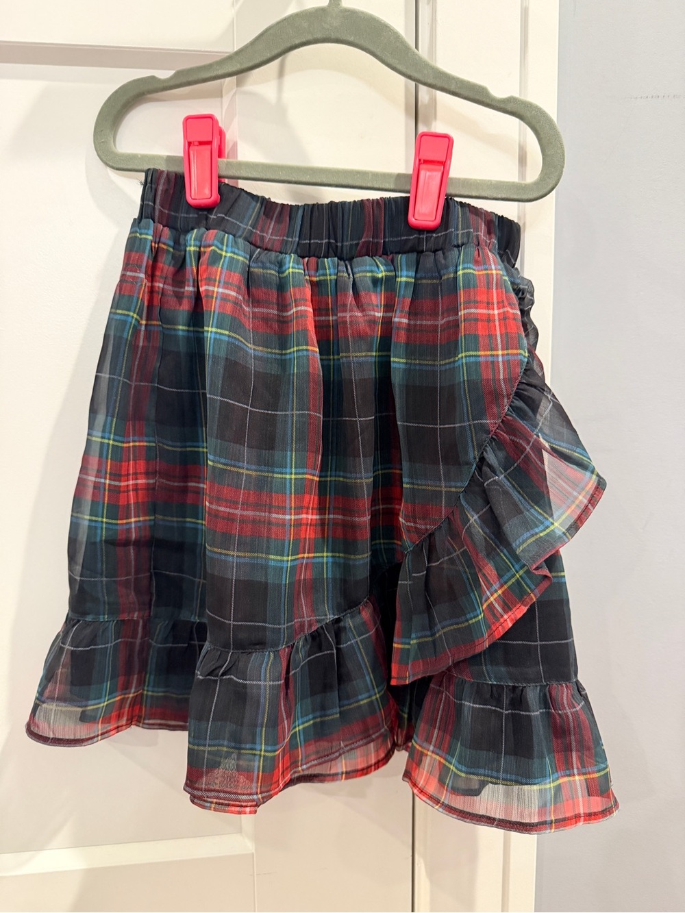 Vineyard Vines Plaid Ruffle Mini Skirt - Red, Green, Blue